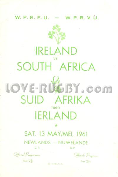 1961 South Africa v Ireland  Rugby Programme